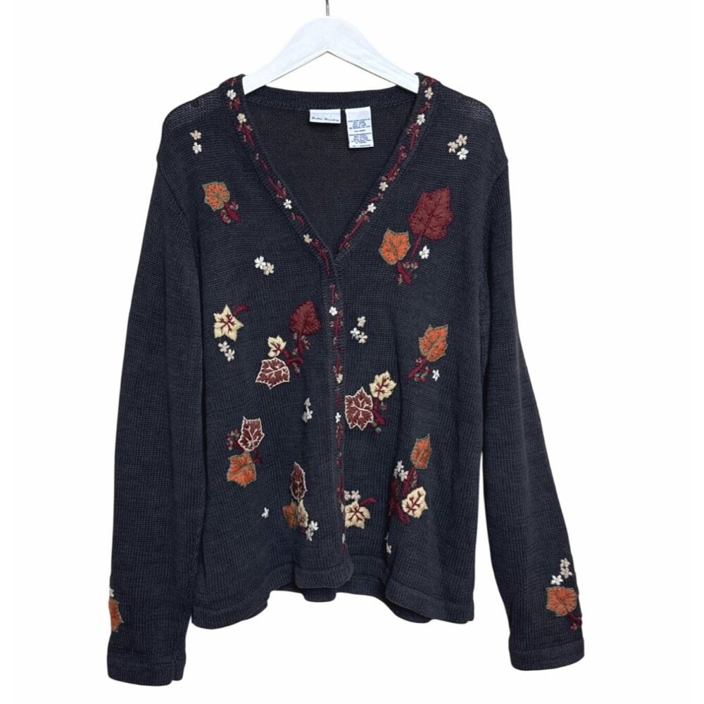 Vintage Bobbie Brooks Womens Gray Fall Cardigan Sweater Embroidered Sz XL 16/18 - Picture 15 of 15